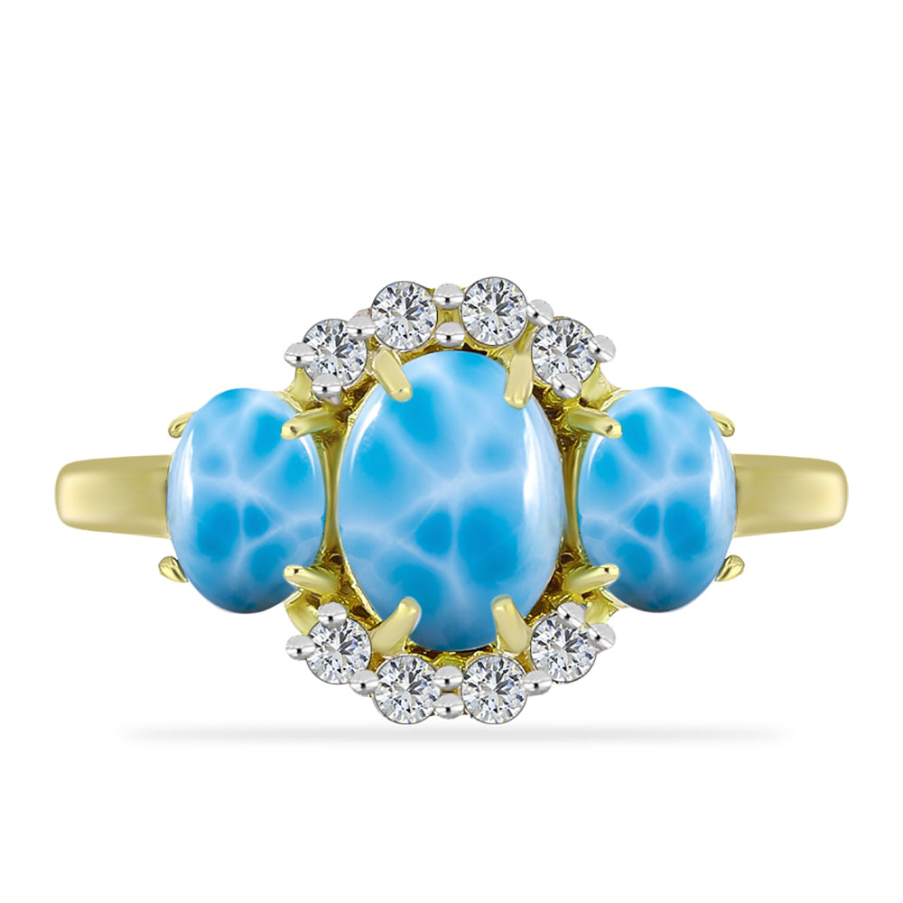 Inel din Argint 925 Placat cu Aur ( 2.9 grame ) cu Larimar(Piatra delfinului) și Topaz Alb 2.6 Carate 5 