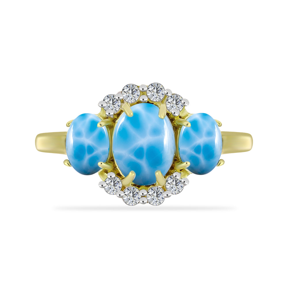 Inel din Argint 925 Placat cu Aur ( 2.9 grame ) cu Larimar(Piatra delfinului) și Topaz Alb 2.6 Carate