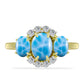 Inel din Argint 925 Placat cu Aur ( 2.9 grame ) cu Larimar(Piatra delfinului) și Topaz Alb 2.6 Carate