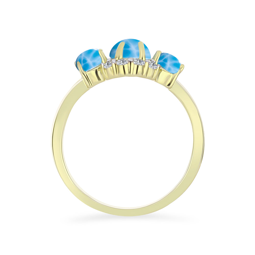 Inel din Argint 925 Placat cu Aur ( 2.9 grame ) cu Larimar(Piatra delfinului) și Topaz Alb 2.6 Carate