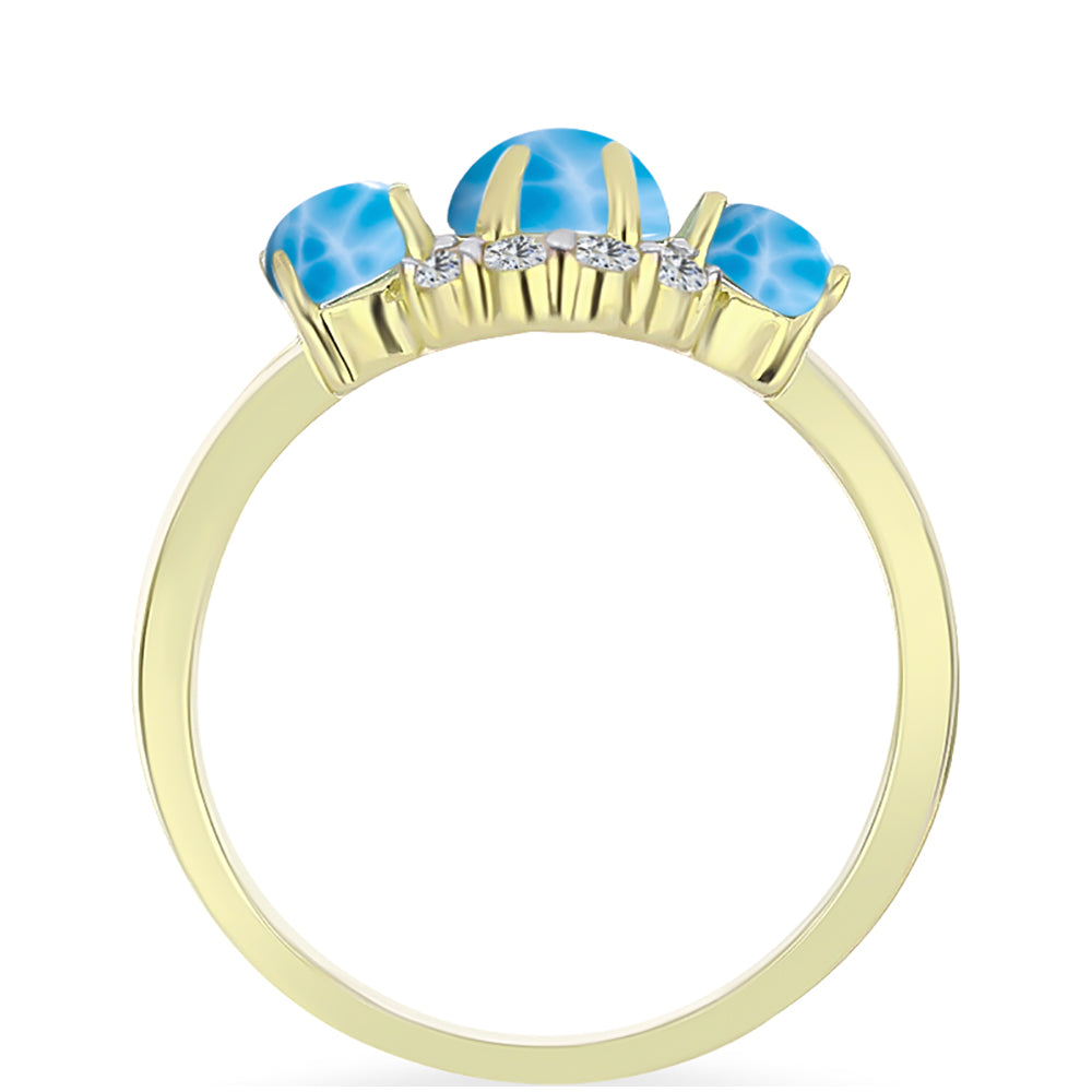Inel din Argint 925 Placat cu Aur ( 2.9 grame ) cu Larimar(Piatra delfinului) și Topaz Alb 2.6 Carate