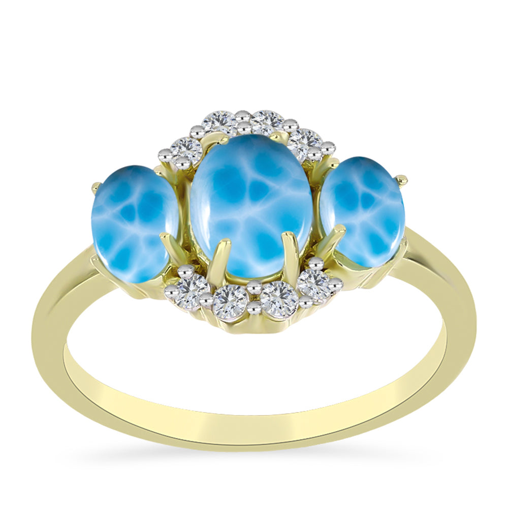 Inel din Argint 925 Placat cu Aur ( 2.9 grame ) cu Larimar(Piatra delfinului) și Topaz Alb 2.6 Carate 7 