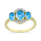 Inel din Argint 925 Placat cu Aur ( 2.9 grame ) cu Larimar(Piatra delfinului) și Topaz Alb 2.6 Carate