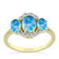 Inel din Argint 925 Placat cu Aur ( 2.9 grame ) cu Larimar(Piatra delfinului) și Topaz Alb 2.6 Carate