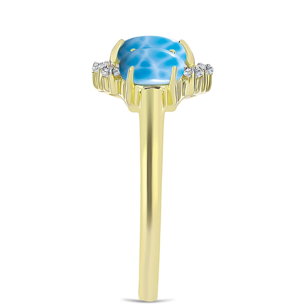 Inel din Argint 925 Placat cu Aur ( 2.9 grame ) cu Larimar(Piatra delfinului) și Topaz Alb 2.6 Carate