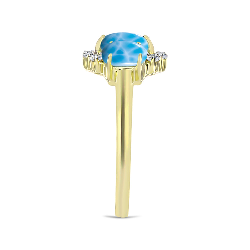 Inel din Argint 925 Placat cu Aur ( 2.9 grame ) cu Larimar(Piatra delfinului) și Topaz Alb 2.6 Carate