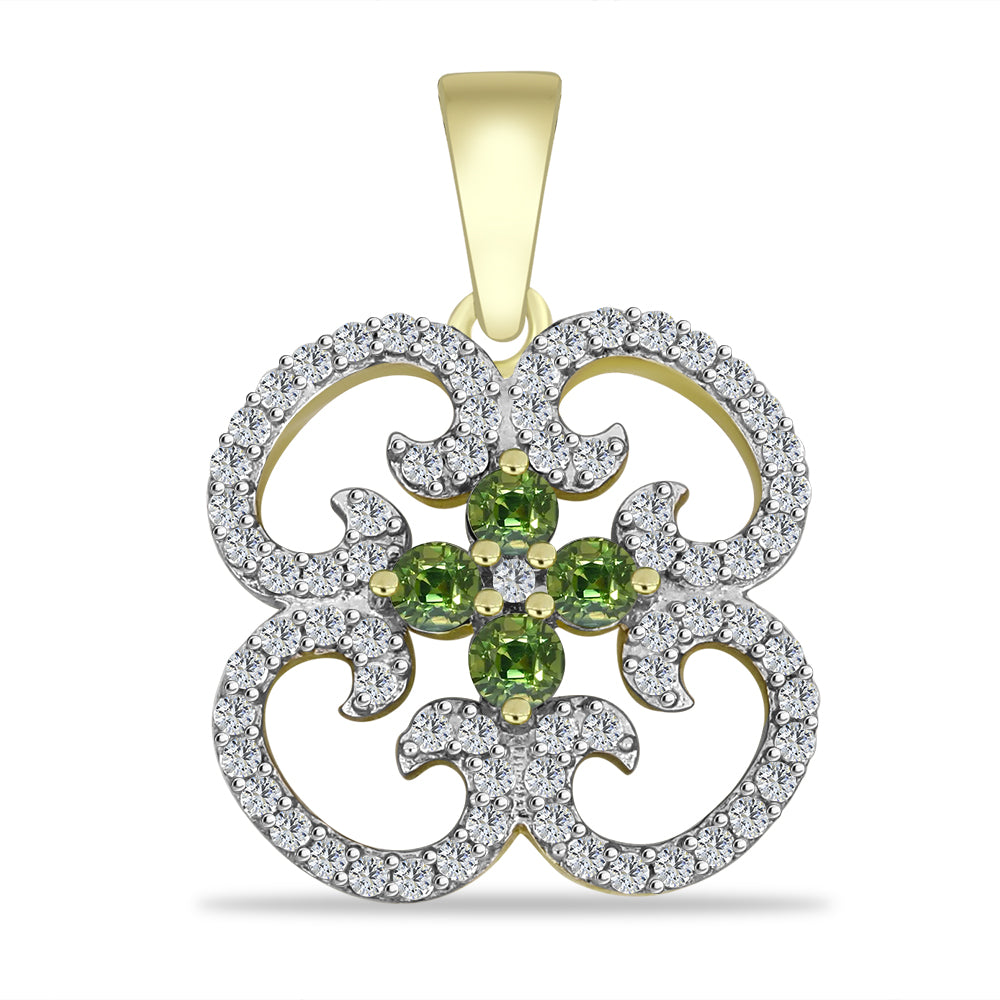 Pandantiv din Argint 925 Placat cu Aur ( 2.09 grame ) cu Safir verde și Topaz Alb 0.82 Carate 1 