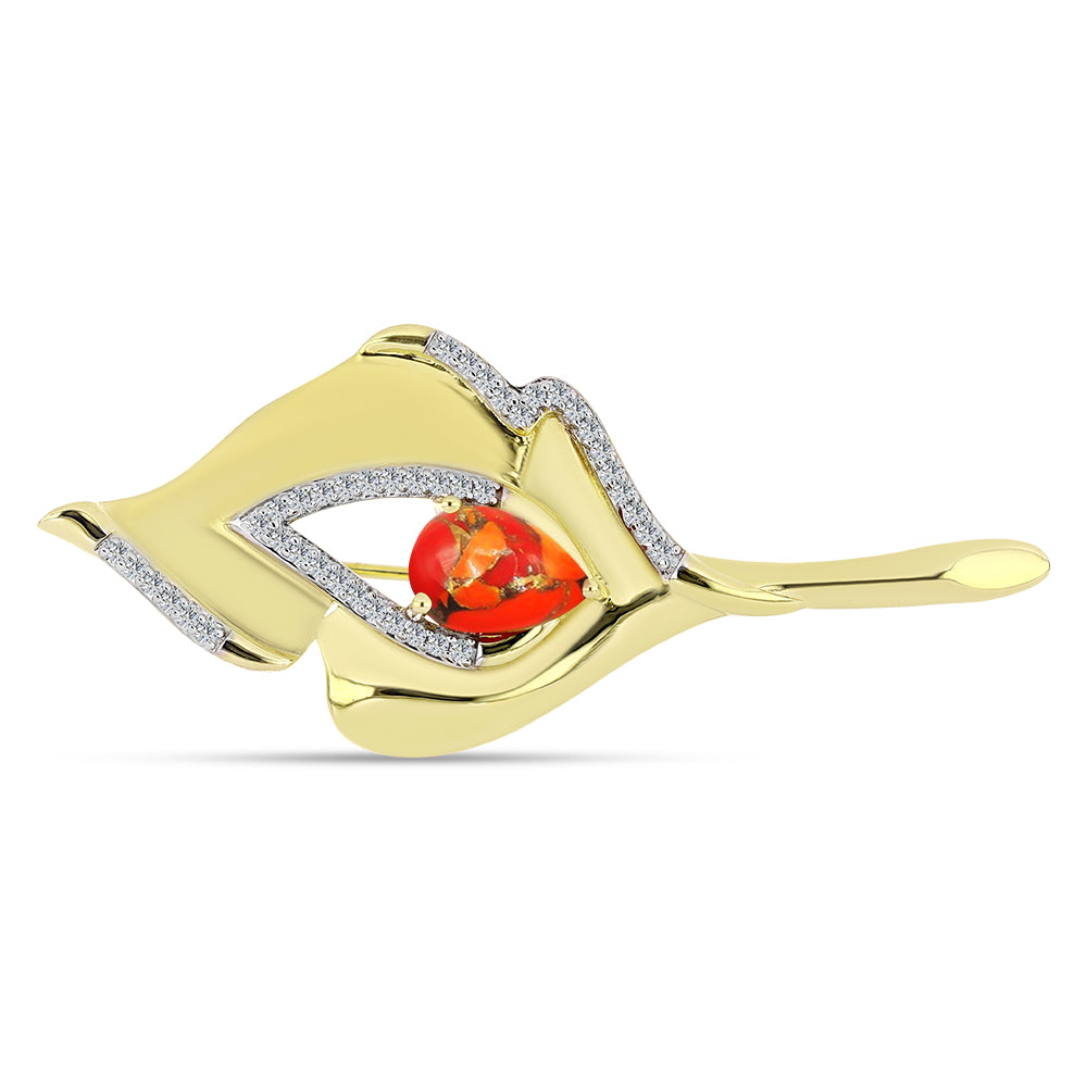 Broşă din Argint 925 Placat cu Aur ( 5.88 grame ) cu Turcoaz Mohave și Topaz Alb 1.58 Carate 1 