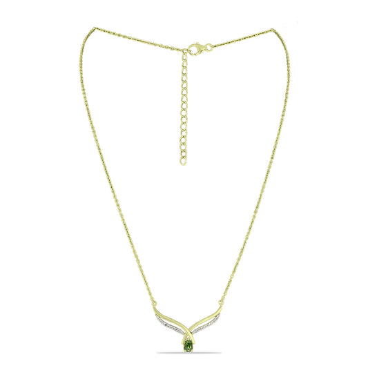 Colier din Argint 925 Placat cu Aur ( 4.18 grame ) cu Safir verde și Topaz Alb 0.87 Carate