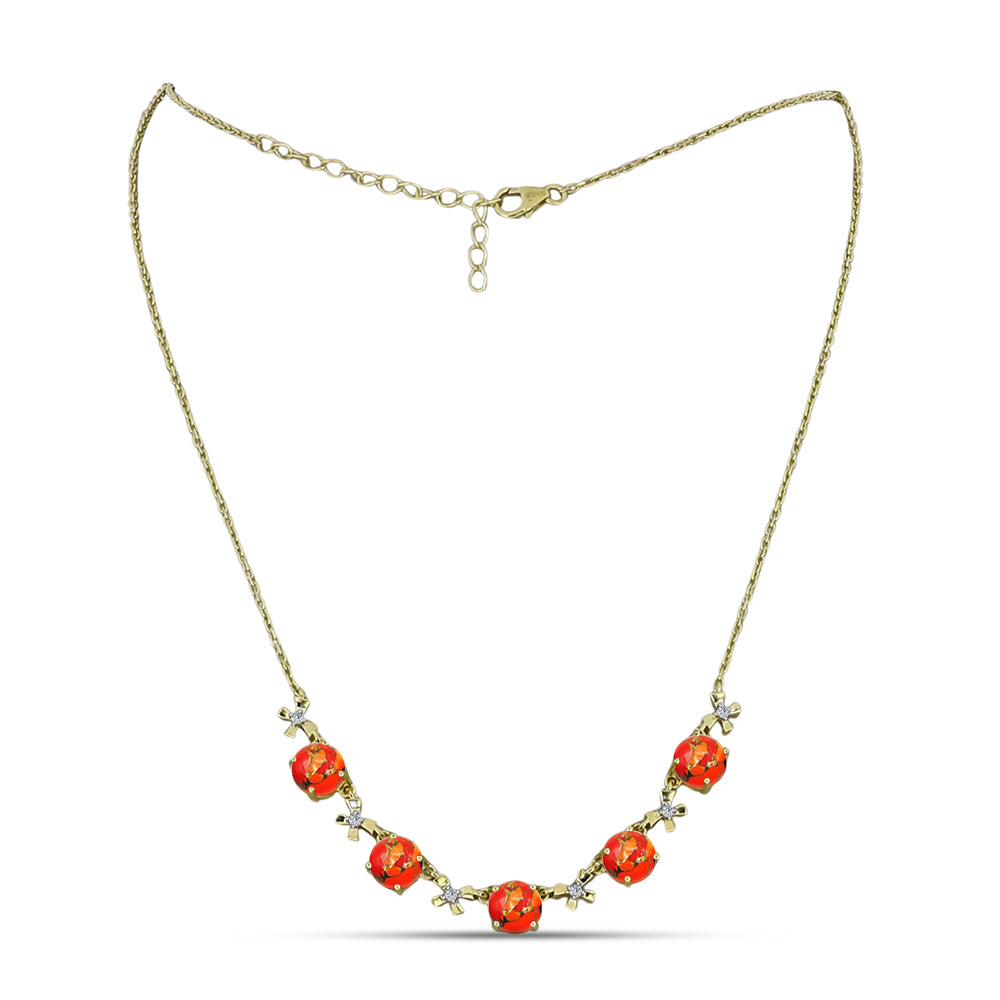 Colier din Argint 925 Placat cu Aur ( 6.11 grame ) cu Turcoaz Mohave și Topaz Alb 5.28 Carate