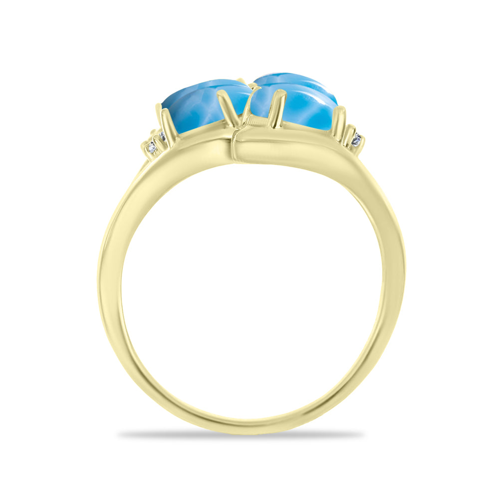 Inel din Argint 925 Placat cu Aur ( 5.6 grame ) cu Larimar(Piatra delfinului) și Topaz Alb 3.89 Carate