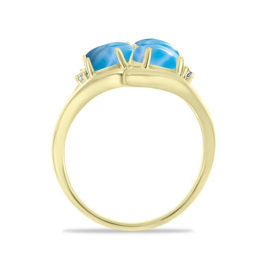 Inel din Argint 925 Placat cu Aur ( 5.6 grame ) cu Larimar(Piatra delfinului) și Topaz Alb 3.89 Carate