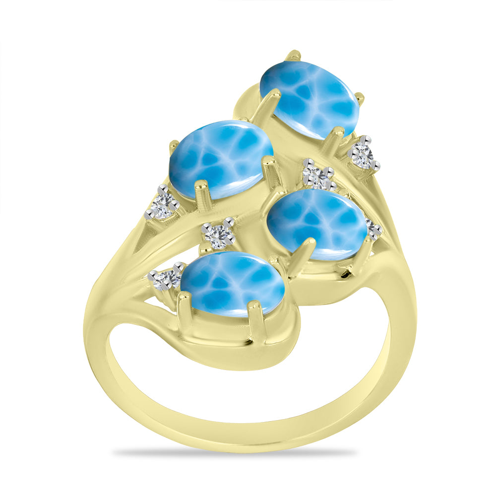 Inel din Argint 925 Placat cu Aur ( 5.6 grame ) cu Larimar(Piatra delfinului) și Topaz Alb 3.89 Carate 3 