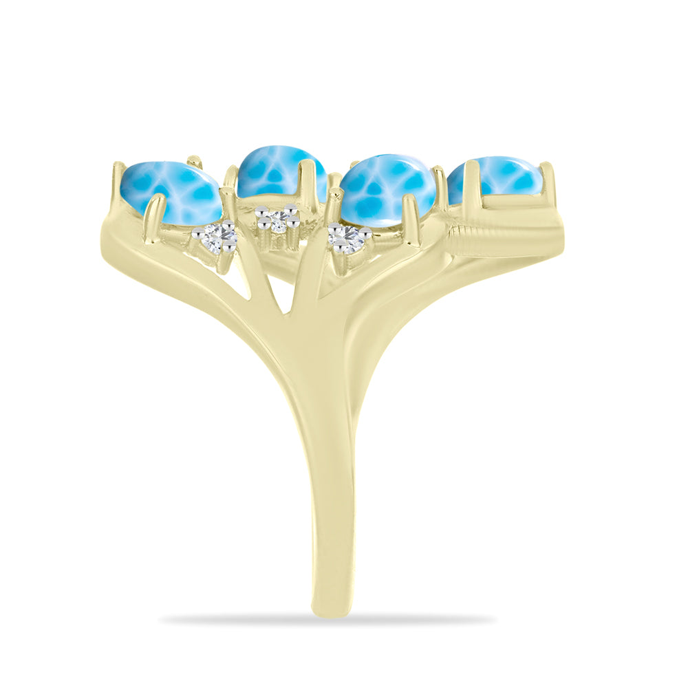 Inel din Argint 925 Placat cu Aur ( 5.6 grame ) cu Larimar(Piatra delfinului) și Topaz Alb 3.89 Carate 4 