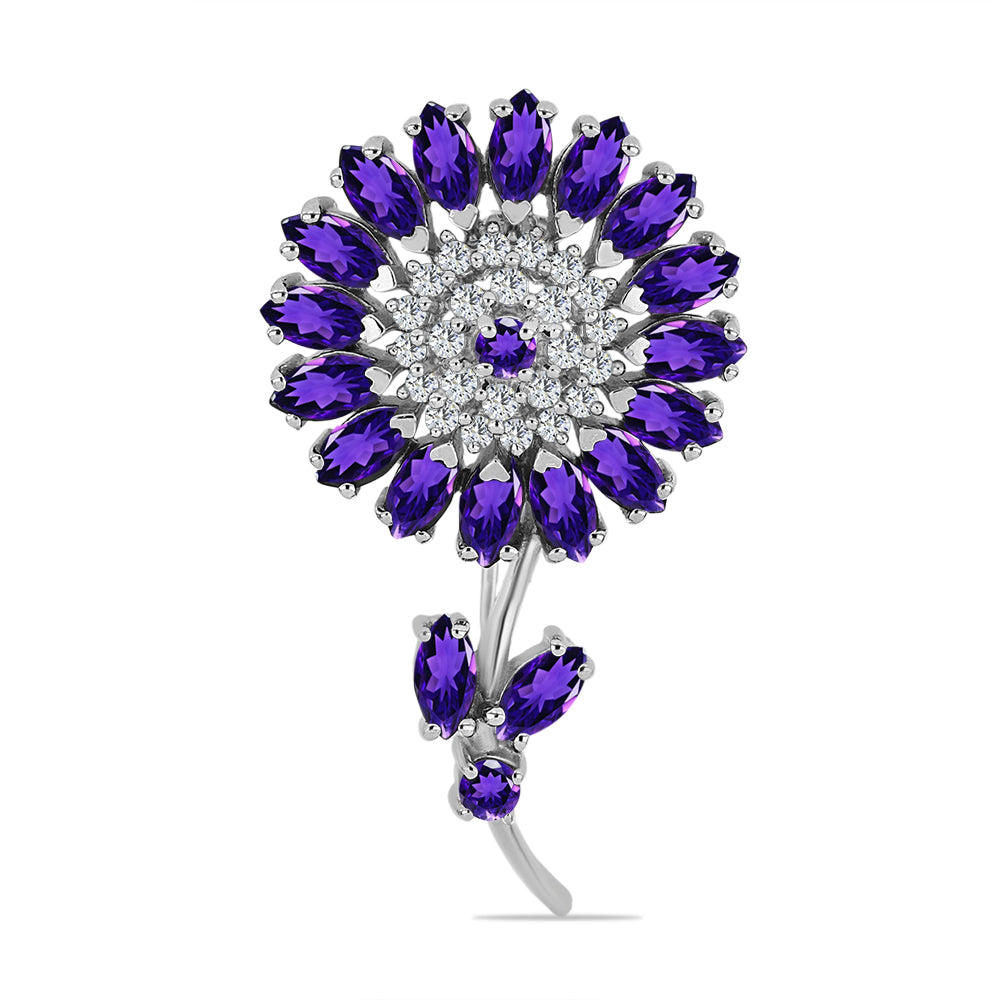 Broşă din Argint 925 ( 6.28 grame ) cu Ametist Marocan și Topaz Alb 4.86 Carate
