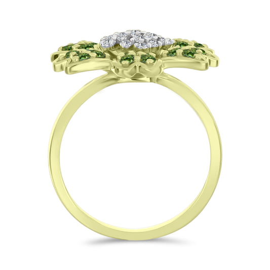 Inel din Argint 925 Placat cu Aur ( 5.13 grame ) cu Safir verde și Topaz Alb 1.25 Carate