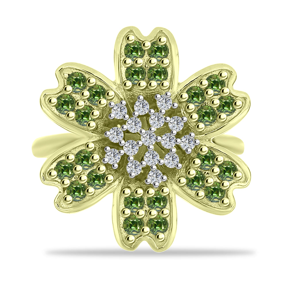 Inel din Argint 925 Placat cu Aur ( 5.13 grame ) cu Safir verde și Topaz Alb 1.25 Carate