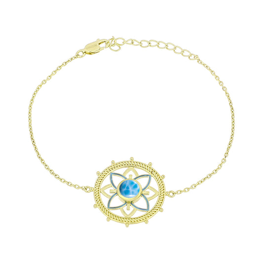 Brățară din Argint 925 Placat cu Aur ( 4 grame ) cu Larimar(Piatra delfinului) 0.96 Carate