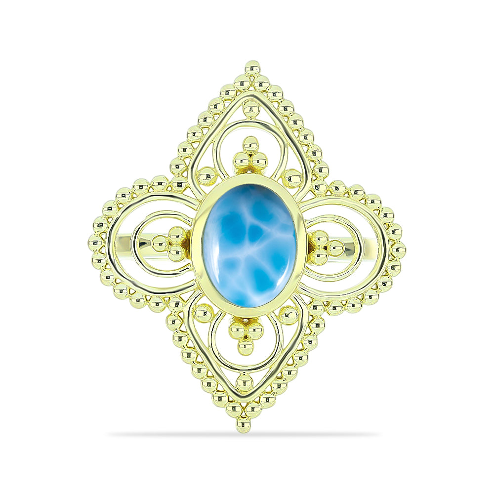 Inel din Argint 925 Placat cu Aur ( 5.47 grame ) cu Larimar(Piatra delfinului) 1.97 Carate 1 