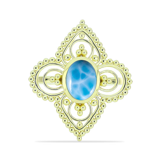 Inel din Argint 925 Placat cu Aur ( 5.47 grame ) cu Larimar(Piatra delfinului) 1.97 Carate