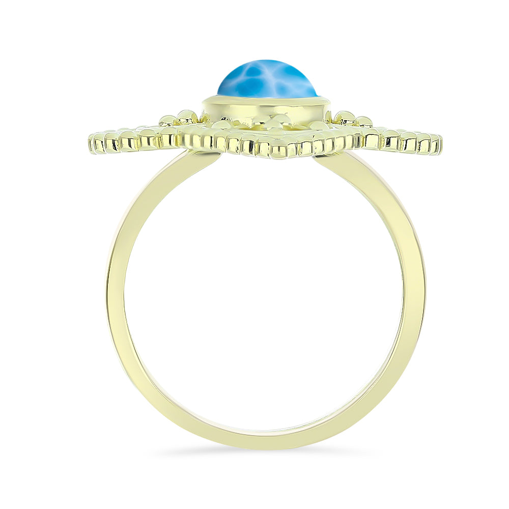 Inel din Argint 925 Placat cu Aur ( 5.47 grame ) cu Larimar(Piatra delfinului) 1.97 Carate