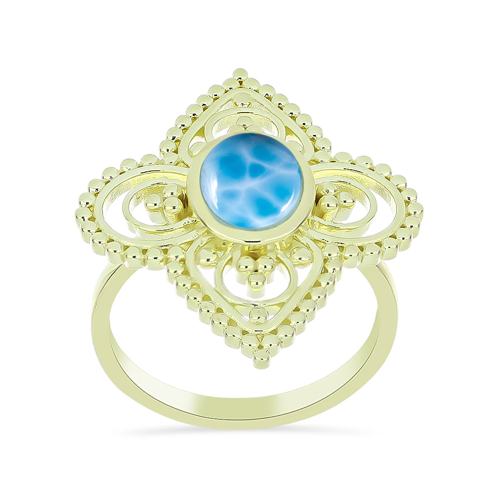 Inel din Argint 925 Placat cu Aur ( 5.47 grame ) cu Larimar(Piatra delfinului) 1.97 Carate