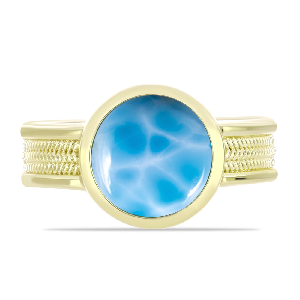 Inel din Argint 925 Placat cu Aur ( 5.6 grame ) cu Larimar(Piatra delfinului) 3.26 Carate 1 
