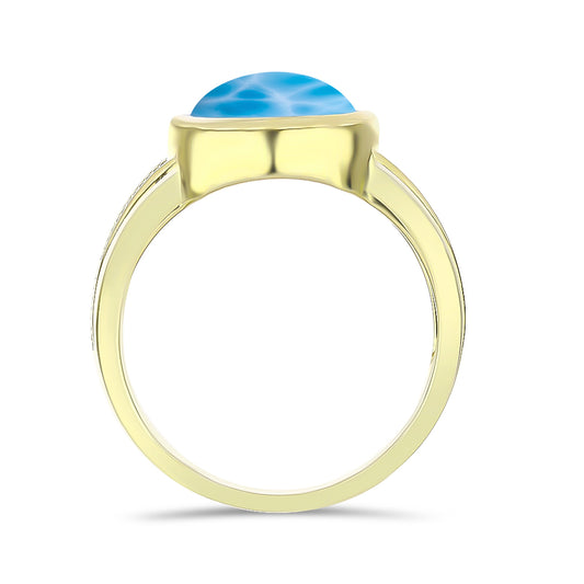Inel din Argint 925 Placat cu Aur ( 5.6 grame ) cu Larimar(Piatra delfinului) 3.26 Carate