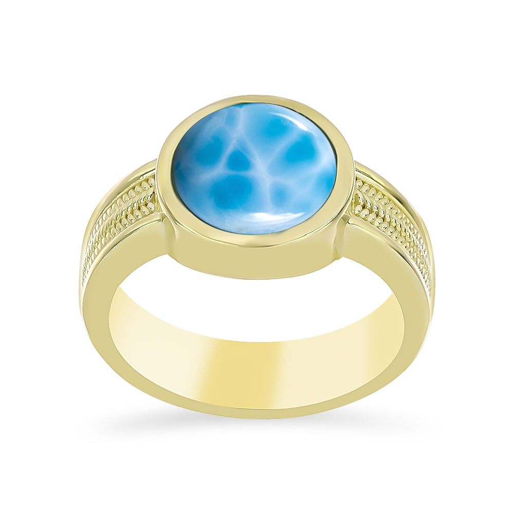 Inel din Argint 925 Placat cu Aur ( 5.6 grame ) cu Larimar(Piatra delfinului) 3.26 Carate 3 