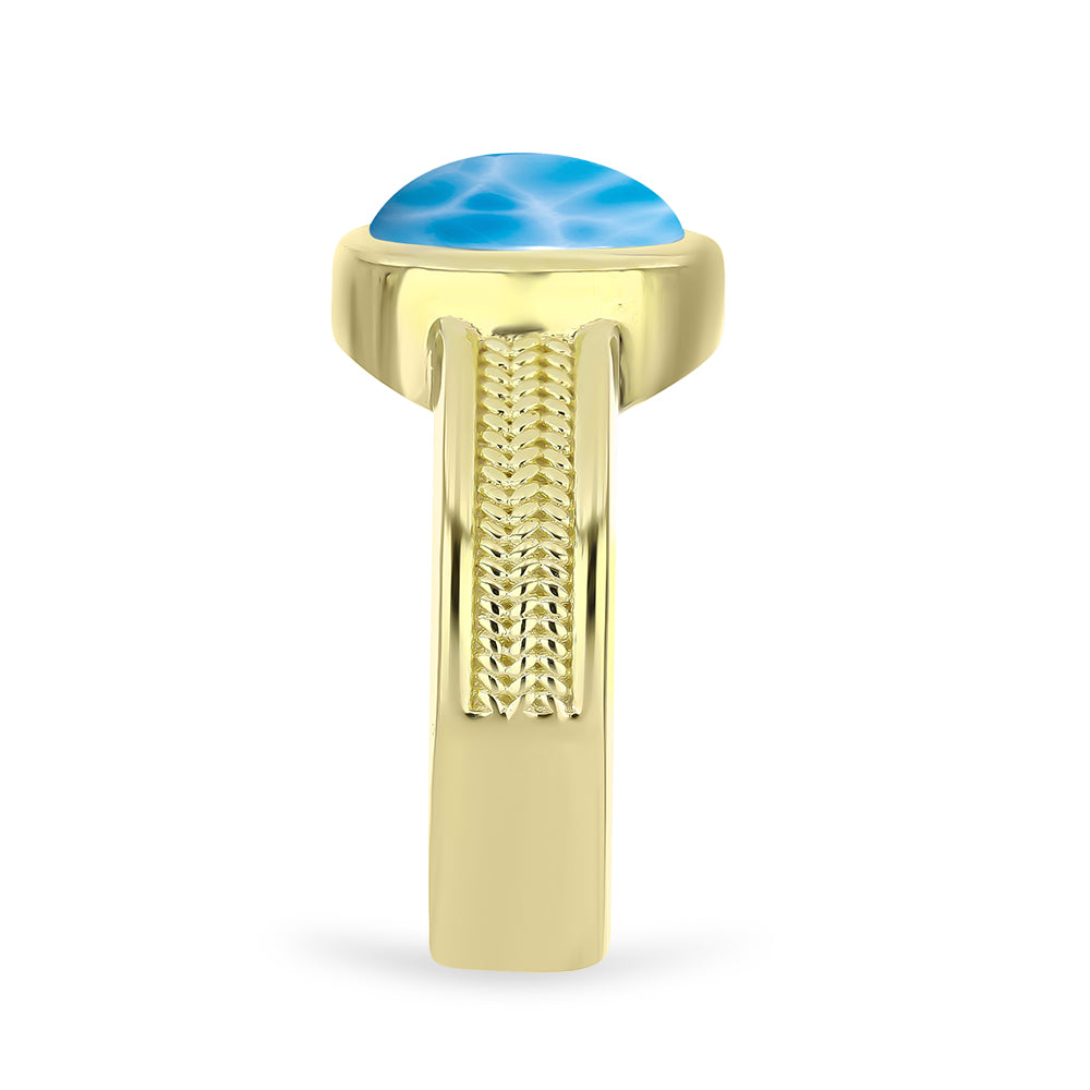 Inel din Argint 925 Placat cu Aur ( 5.6 grame ) cu Larimar(Piatra delfinului) 3.26 Carate