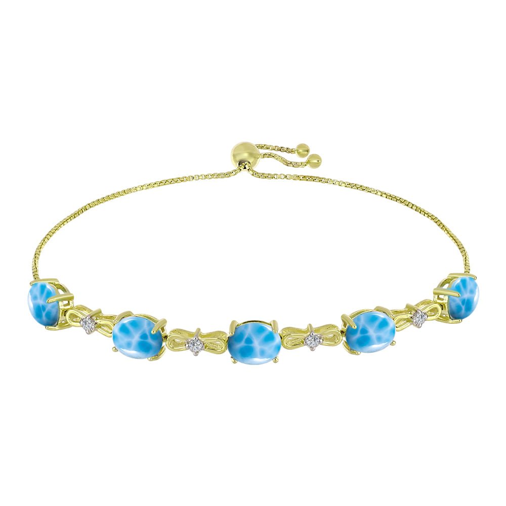 Brățară din Argint 925 Placat cu Aur ( 5.97 grame ) cu Larimar(Piatra delfinului) și Topaz Alb 10.21 Carate