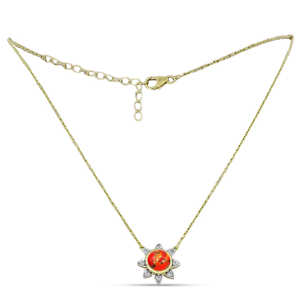 Colier din Argint 925 Placat cu Aur ( 4.86 grame ) cu Turcoaz Mohave și Topaz Alb 1.8 Carate