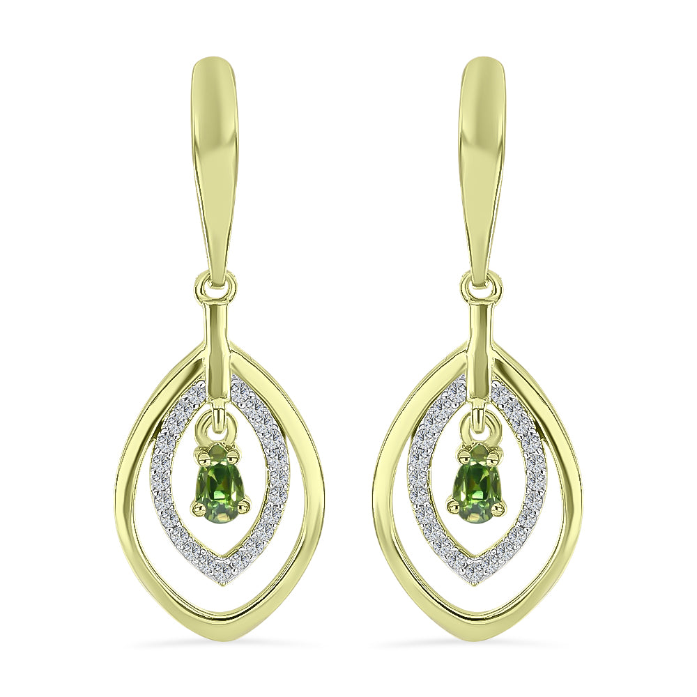 Cercei din Argint 925 Placat cu Aur ( 5.11 grame ) cu Safir verde și Topaz Alb 0.78 Carate 1 