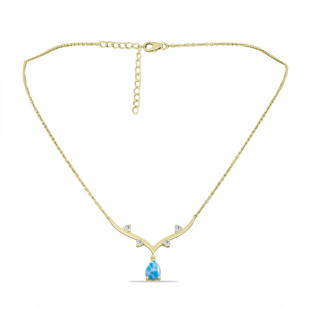 Colier din Argint 925 Placat cu Aur ( 4.05 grame ) cu Larimar(Piatra delfinului) și Topaz Alb 1.7 Carate 1 