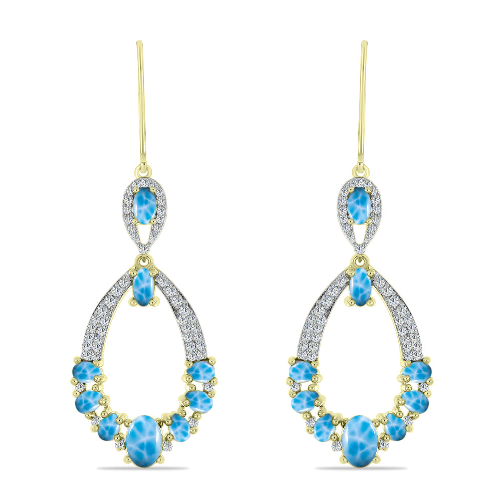 Cercei din Argint 925 Placat cu Aur ( 7.17 grame ) cu Larimar(Piatra delfinului) 5.87 Carate