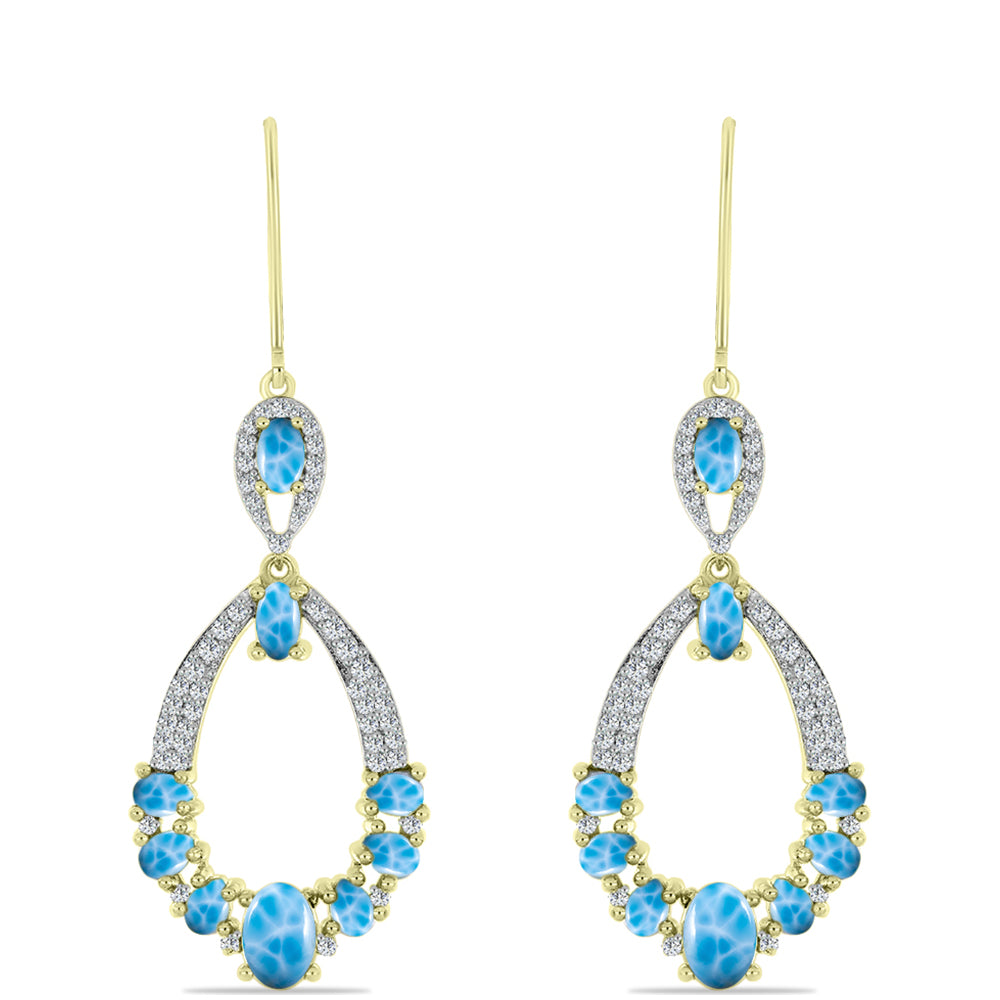 Cercei din Argint 925 Placat cu Aur ( 7.17 grame ) cu Larimar(Piatra delfinului) 5.87 Carate