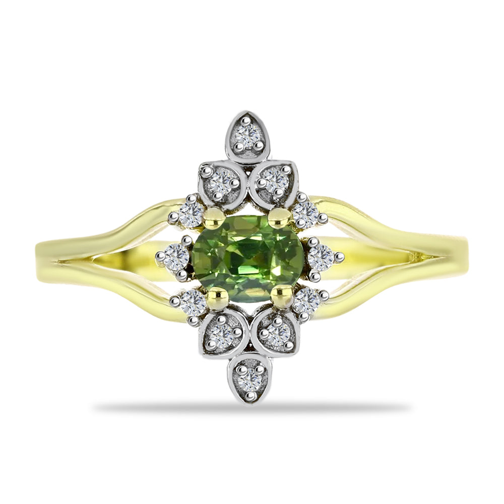 Inel din Argint 925 Placat cu Aur ( 3.01 grame ) cu Safir verde și Topaz Alb 0.51 Carate 1 