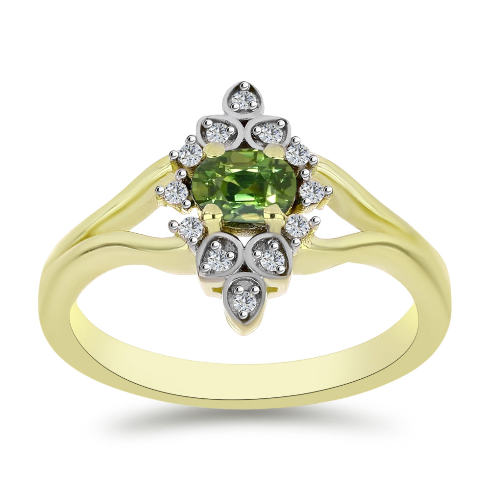Inel din Argint 925 Placat cu Aur ( 3.01 grame ) cu Safir verde și Topaz Alb 0.51 Carate 3 