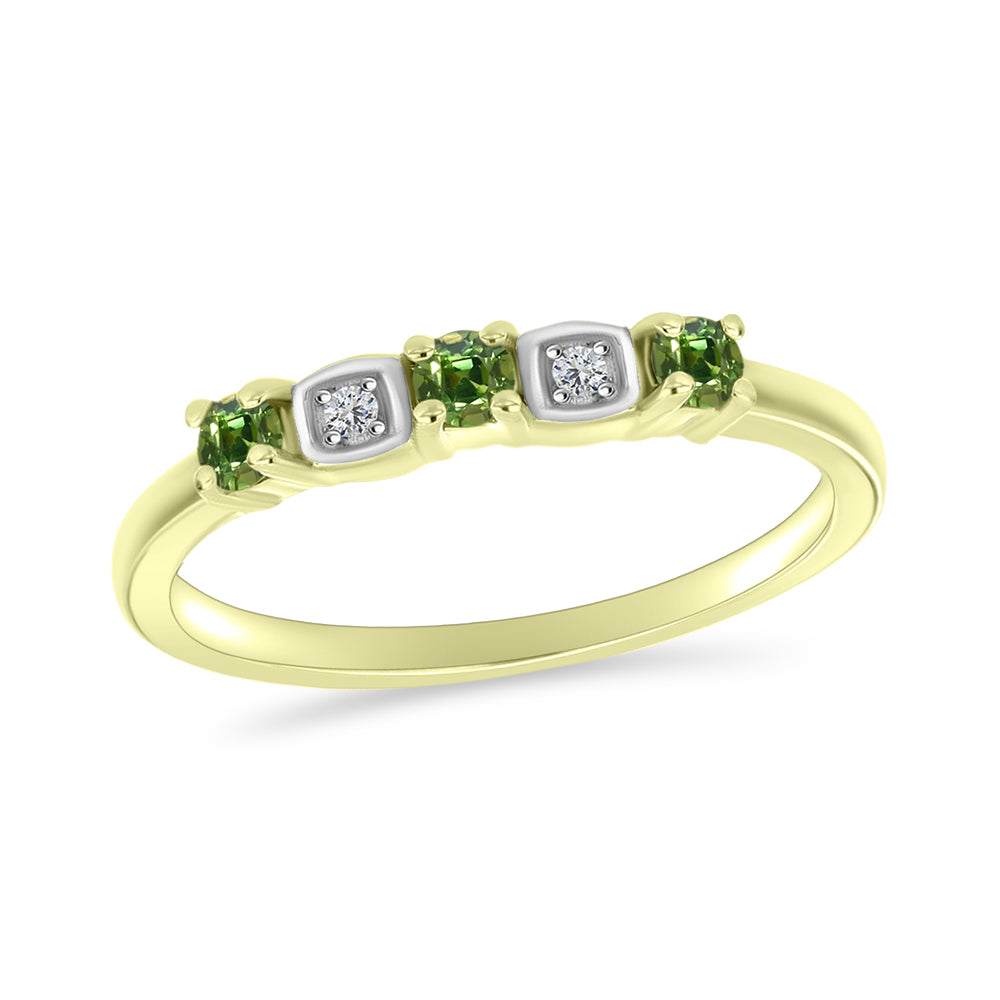 Inel din Argint 925 Placat cu Aur ( 1.85 grame ) cu Safir verde și Topaz Alb 0.34 Carate 3 