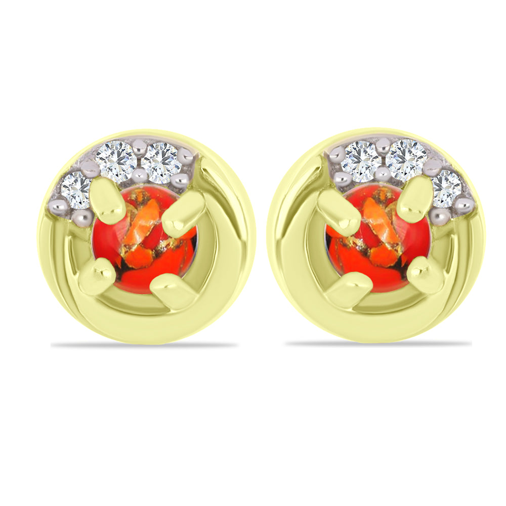 Cercei din Argint 925 Placat cu Aur ( 1.81 grame ) cu Turcoaz Mohave și Topaz Alb 0.29 Carate