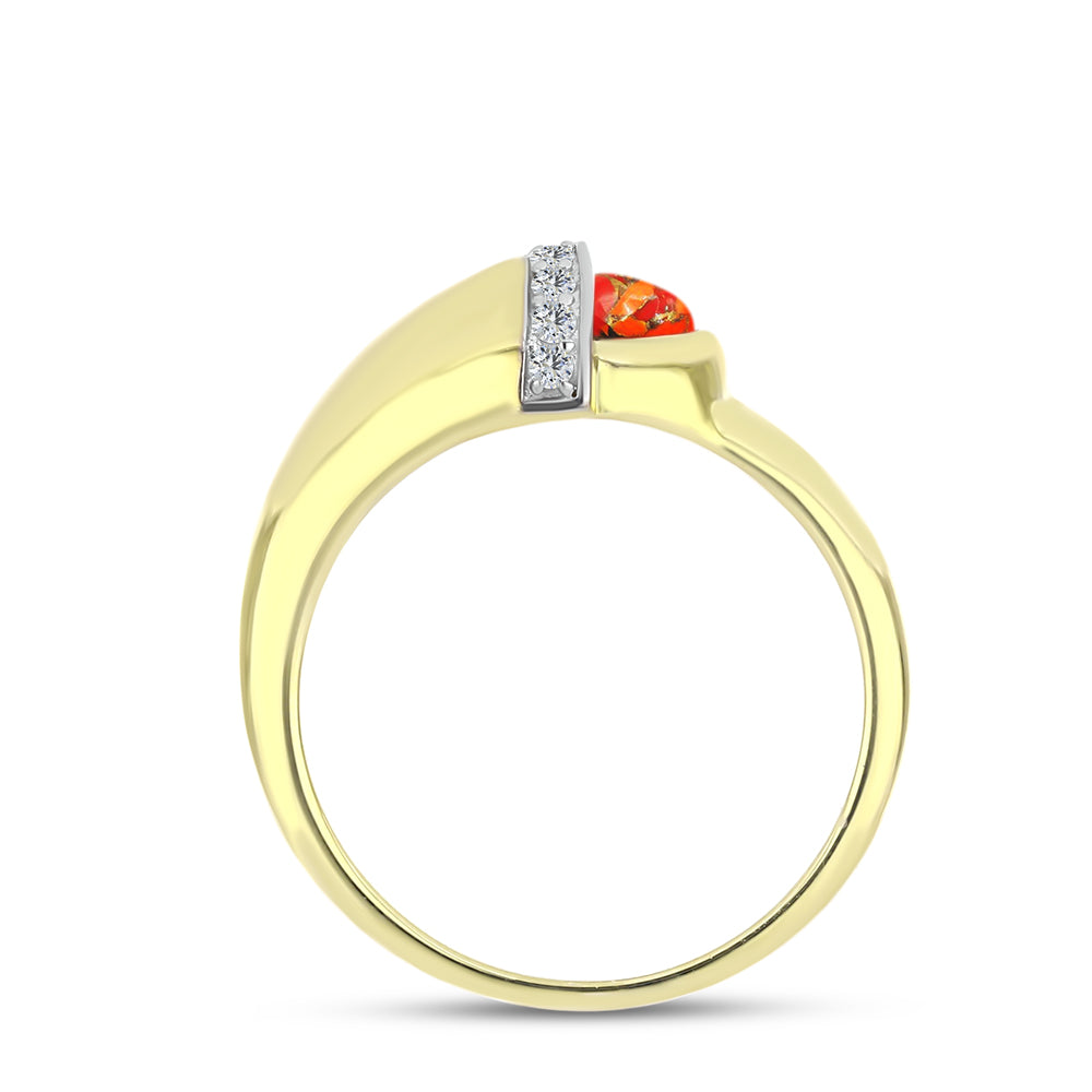 Inel din Argint 925 Placat cu Aur ( 3.27 grame ) cu Turcoaz Mohave și Topaz Alb 0.98 Carate 2 