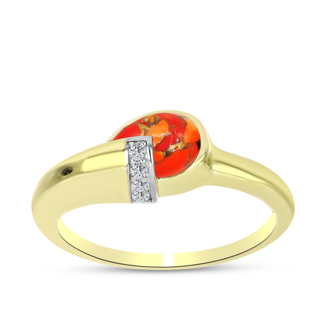 Inel din Argint 925 Placat cu Aur ( 3.27 grame ) cu Turcoaz Mohave și Topaz Alb 0.98 Carate 3 
