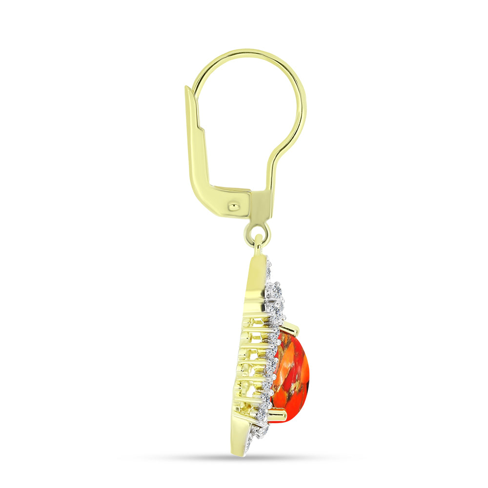 Cercei din Argint 925 Placat cu Aur ( 3.21 grame ) cu Turcoaz Mohave și Topaz Alb 2.8 Carate