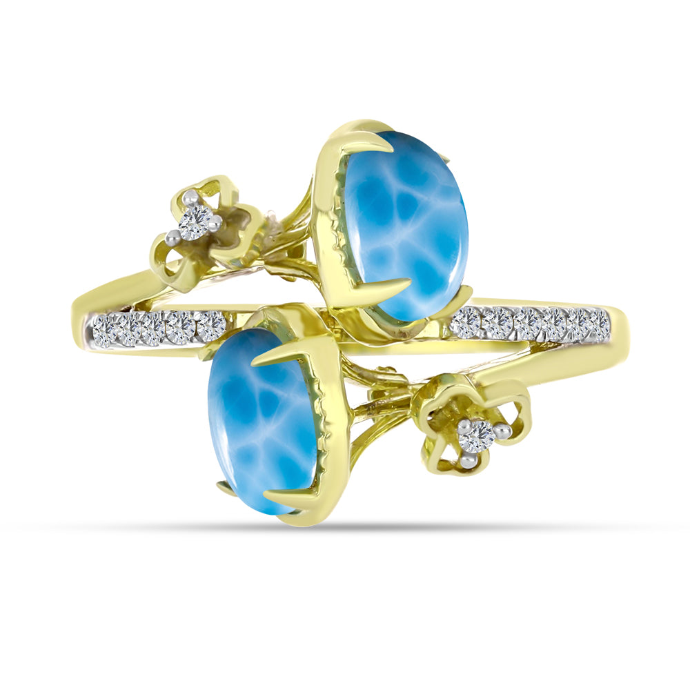 Inel din Argint 925 Placat cu Aur ( 3.21 grame ) cu Larimar(Piatra delfinului) și Topaz Alb 2.09 Carate 1 