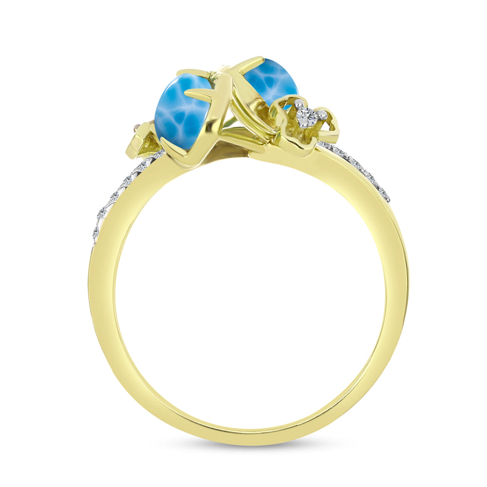 Inel din Argint 925 Placat cu Aur ( 3.21 grame ) cu Larimar(Piatra delfinului) și Topaz Alb 2.09 Carate 2 