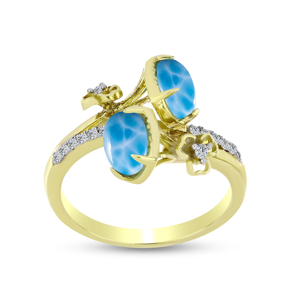 Inel din Argint 925 Placat cu Aur ( 3.21 grame ) cu Larimar(Piatra delfinului) și Topaz Alb 2.09 Carate 3 