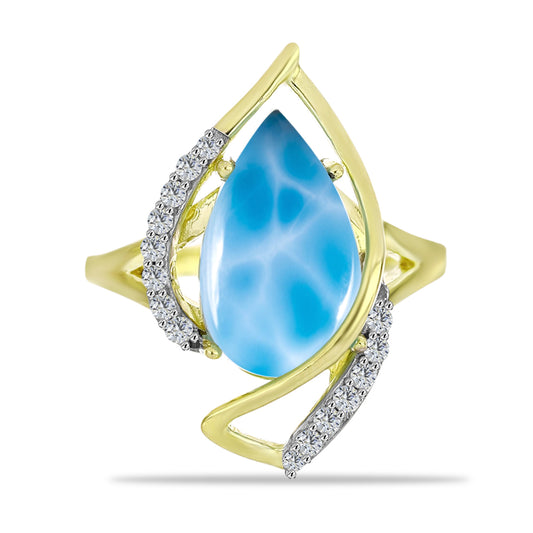 Inel din Argint 925 Placat cu Aur ( 3.74 grame ) cu Larimar(Piatra delfinului) și Topaz Alb 5.51 Carate