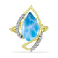 Inel din Argint 925 Placat cu Aur ( 3.74 grame ) cu Larimar(Piatra delfinului) și Topaz Alb 5.51 Carate