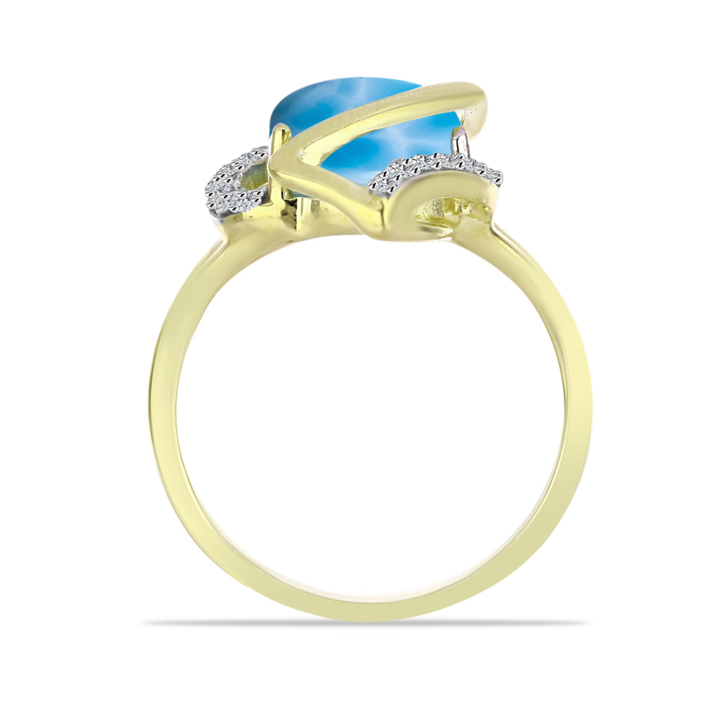Inel din Argint 925 Placat cu Aur ( 3.74 grame ) cu Larimar(Piatra delfinului) și Topaz Alb 5.51 Carate 2 