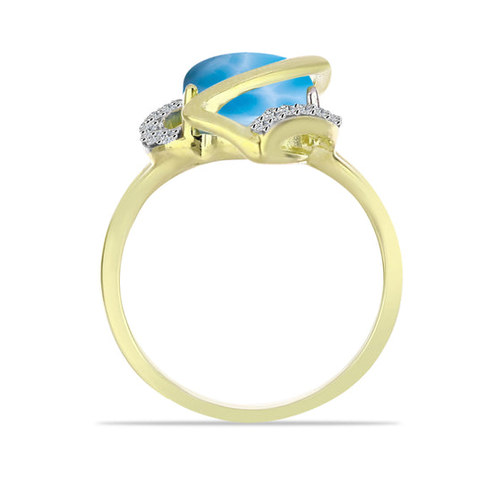 Inel din Argint 925 Placat cu Aur ( 3.74 grame ) cu Larimar(Piatra delfinului) și Topaz Alb 5.51 Carate